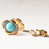 Orecchini vintage in oro giallo e bianco 8K con paste di turchese e diamanti, anni ‘70