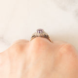 Anello a margherita vintage in oro giallo 9K con ametista (0.70ct ca.) e diamanti (0.05ctw ca.), anni ‘80