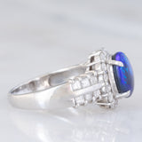 Anello vintage in platino con opale nero (1.51) e diamanti (0.92ctw), anni ‘80/‘90