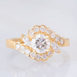 Anello a fiore vintage in oro giallo 18K con diamanti (0.92ctw), anni ‘80