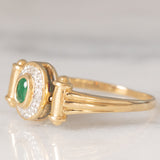 Anello doppio girevole in oro giallo 14K con rubino (0.20ct ca.)/smeraldo (0.14ct ca.) e diamanti, anni ‘80