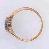 Trilogy vintage in oro giallo 8K con tanzanite e diamanti, anni ‘80