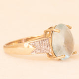 Anello vintage in oro giallo e bianco 9K con acquamarina (4.50ct ca.) e diamanti, anni ‘80
