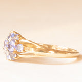 Anello vintage in oro giallo e bianco 9K con tanzaniti (1ctw ca.) e diamanti, anno 2006
