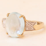 Anello vintage in oro giallo e bianco 9K con acquamarina (4.50ct ca.) e diamanti, anni ‘80
