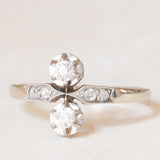 🤍 Toi et Moi in oro bianco 18K con diamanti di taglio vecchia miniera (0.24ctw ca.) e di taglio rosetta, anni ‘20