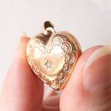 Ciondolo portafoto a forma di cuore in oro giallo 9K con diamante, anni ‘50