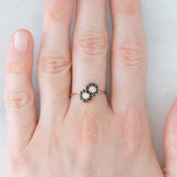 Toi et Moi con fiori in oro giallo 9K con zaffiri (0.40ctw ca.) e diamanti (0.02ctw ca.), anno 1997