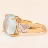 Anello vintage in oro giallo e bianco 9K con acquamarina (4.50ct ca.) e diamanti, anni ‘80