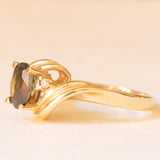 Anello vintage in oro giallo 14K con tormalina verde (1.30ct ca.) e diamanti, anni ‘60