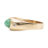 Anello vintage in oro giallo 14k con smeraldo cabochon (1ct) e diamanti