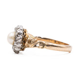 Anello antico in oro giallo 14k con perla e rosette, primi del '900