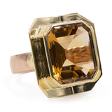 Anello vintage da cocktail  in oro giallo e rosa 14k con quarzo citrino di 7ct.