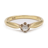 Anello vintage solitario in oro giallo 14k con diamante (0,12ct), anni '70
