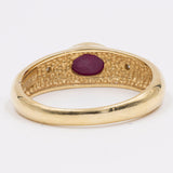 Anello vintage in oro giallo 14k con rubino cabochon e diamanti, anni '60/'70