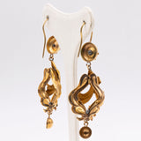 Orecchini antichi in oro giallo 18k con smalti e rubini, fine '800/inizio '900