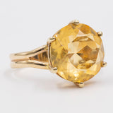 Anello da cocktail vintage in oro giallo 14k con quarzo citrino (7ct), anni '60