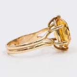 Anello da cocktail vintage in oro giallo 14k con quarzo citrino (7ct), anni '60