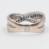Anello vintage in oro bianco 14k con diamanti (0.26ctw) e zaffiri, anni '80