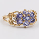 Anello vintage in oro giallo 9K con tanzaniti e diamanti, 1999