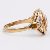 Anello vintage in oro giallo 14K e spinello rosa sintetico, anni '70