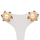 Orecchini vintage in oro giallo 18k con perle, anni '70