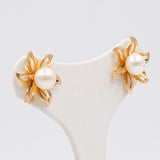 Orecchini vintage in oro giallo 18k con perle, anni '70