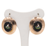 Orecchini antichi in oro giallo 14K con micromosaico raffigurante un cane, fine '800