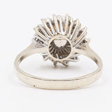 Anello vintage a fiore in oro bianco 18k con perla e diamanti (0.14ctw), anni '60