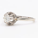 Anello solitario vintage in oro bianco 18k con diamante di 0,45ct , anni '40