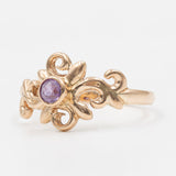 Anello vintage in oro giallo 14k con zaffiro rosa sintetico, anni '70