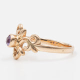 Anello vintage in oro giallo 14k con zaffiro rosa sintetico, anni '70