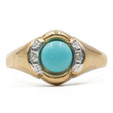 Anello vintage in oro giallo 8k con turchese e diamanti, anni '70