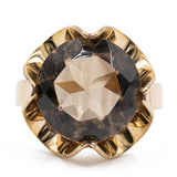 Anello da cocktail in oro giallo 8k con quarzo fumè, anni '50