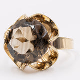 Anello da cocktail in oro giallo 8k con quarzo fumè, anni '50