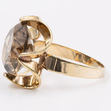 Anello da cocktail in oro giallo 8k con quarzo fumè, anni '50