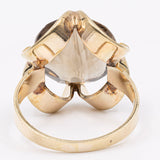 Anello da cocktail in oro giallo 8k con quarzo fumè, anni '50