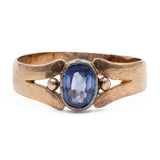 Anello vintage in oro giallo 14k con zaffiro blu sintetico, anni '50