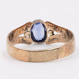 Anello vintage in oro giallo 14k con zaffiro blu sintetico, anni '50