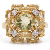 Anello vintage in oro 14k con quarzi e zirconi, anni '70