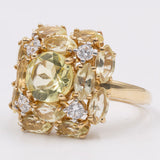 Anello vintage in oro 14k con quarzi e zirconi, anni '70