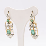 Orecchini vintage in oro giallo 18k con smeraldi (1,60ctw) e diamanti (0,60ctw), anni '60