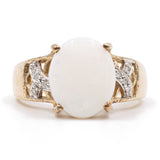 Anello vintage in oro 9k con opale cabochon (2ct) e diamanti , anni '80