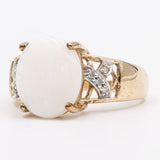 Anello vintage in oro 9k con opale cabochon (2ct) e diamanti , anni '80