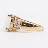 Anello vintage in oro 9k con opale cabochon (2ct) e diamanti , anni '80