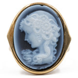 Anello vintage in oro giallo 14k con cammeo su agata, anni '70
