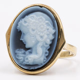 Anello vintage in oro giallo 14k con cammeo su agata, anni '70