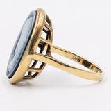 Anello vintage in oro giallo 14k con cammeo su agata, anni '70