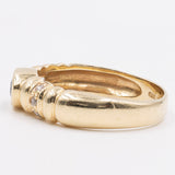 Anello vintage in oro giallo 14k con zaffiro e pietre bianche, anni '70