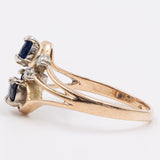 Anello vintage in oro giallo 14k con zaffiri e diamanti, anni '70